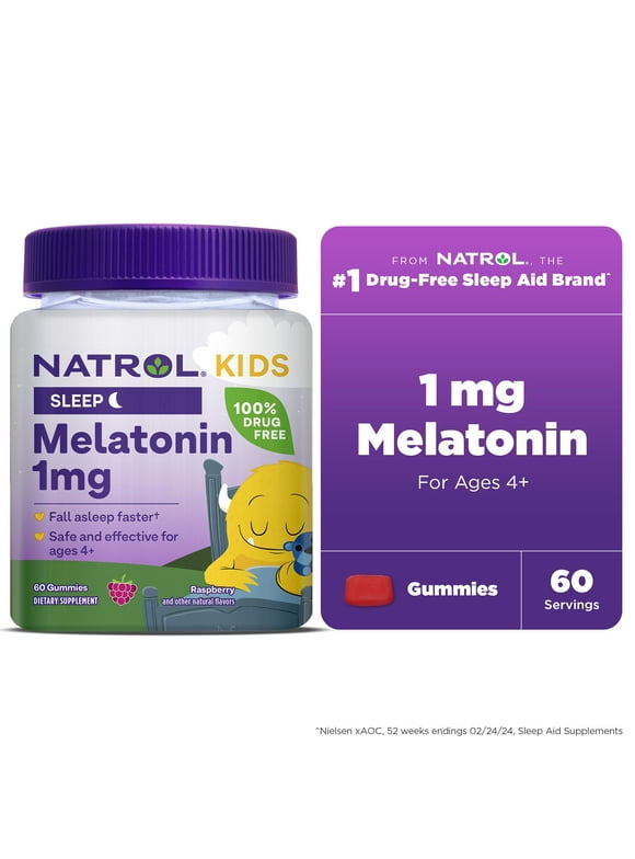 Natrol® Kids Melatonin, Sleep Gummies for Children, Raspberry Flavor, 1mg, 60 Count