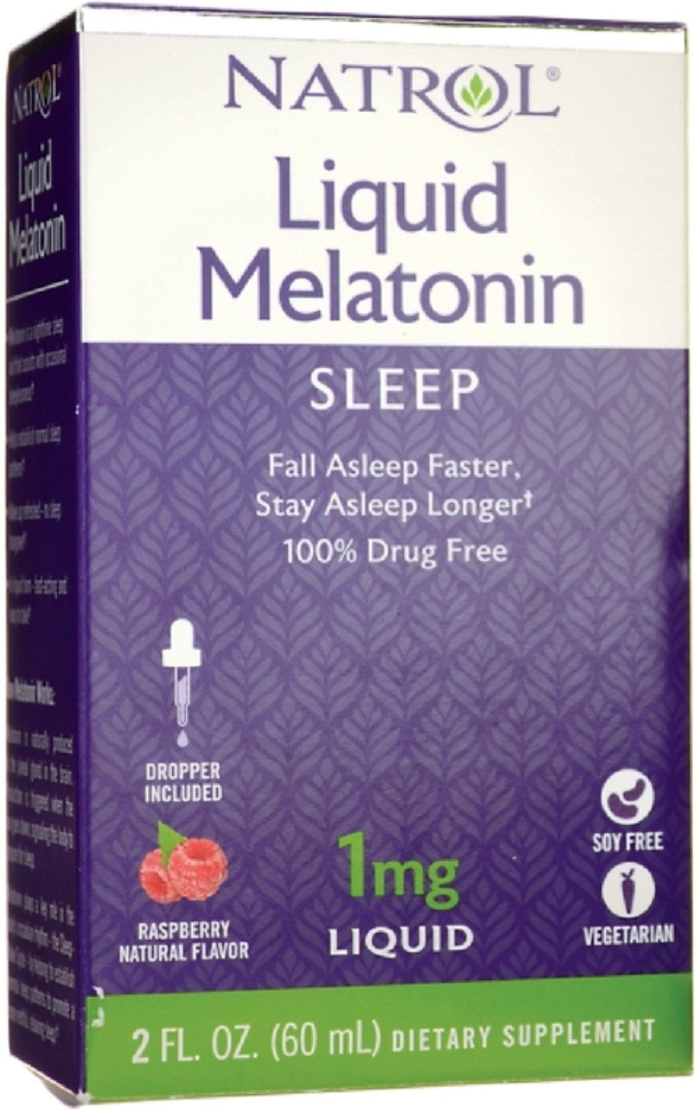 Natrol Liquid Melatonin 1mg Sleep Aid Drug-Free, Raspberry, 2 oz, 2-Pack