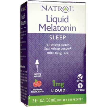 Natrol Liquid Melatonin 1mg Sleep Aid Drug-Free, Raspberry, 2 oz, 2-Pack