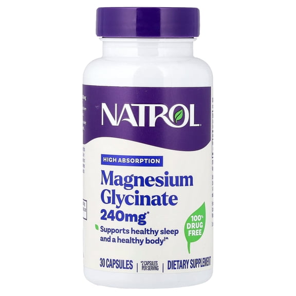 Natrol Magnesium Glycinate, High Absorption, 30 Capsules (120 mg per Capsule)