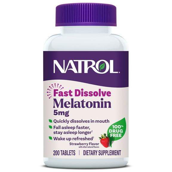 Natrol Fast Dissolve Melatonin 5 mg, Melatonin Supplements for Restful Sleep, Sleep Support for Adults, 200 Strawberry-Flavored Melatonin Tablets, Up to a 200 Day Supply