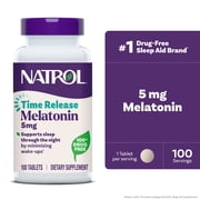 Natrol Melatonin 5 mg Time Release, Nighttime Sleep Aid, 100 Tablets