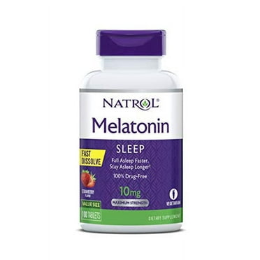 Natrol Melatonin Fast Dissolve Tablets, Helps You Fall Asleep Faster, Stay Asleep Longer, Easy to Take, Dissolve in Mouth, Strengthen Immune System, Maximum Strength, Strawberry Flavor, 10mg