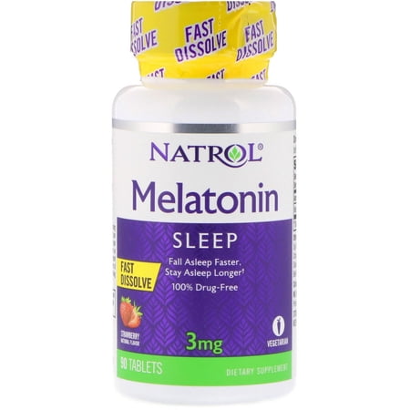 Natrol, Melatonin, Fast Dissolve, Strawberry Flavor, 3 mg, 90 Tablets(Pack of 1)