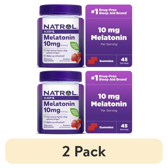 (2 pack) Natrol® Melatonin Gummies, Sleep Support for Adults, Strawberry Flavor, 10mg, 90 Count