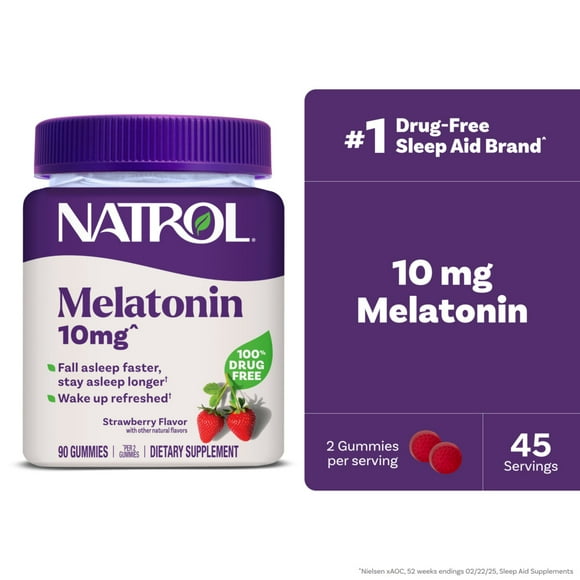Natrol Melatonin Gummies, Sleep Support for Adults, Strawberry Flavor, 10mg, 90 Count