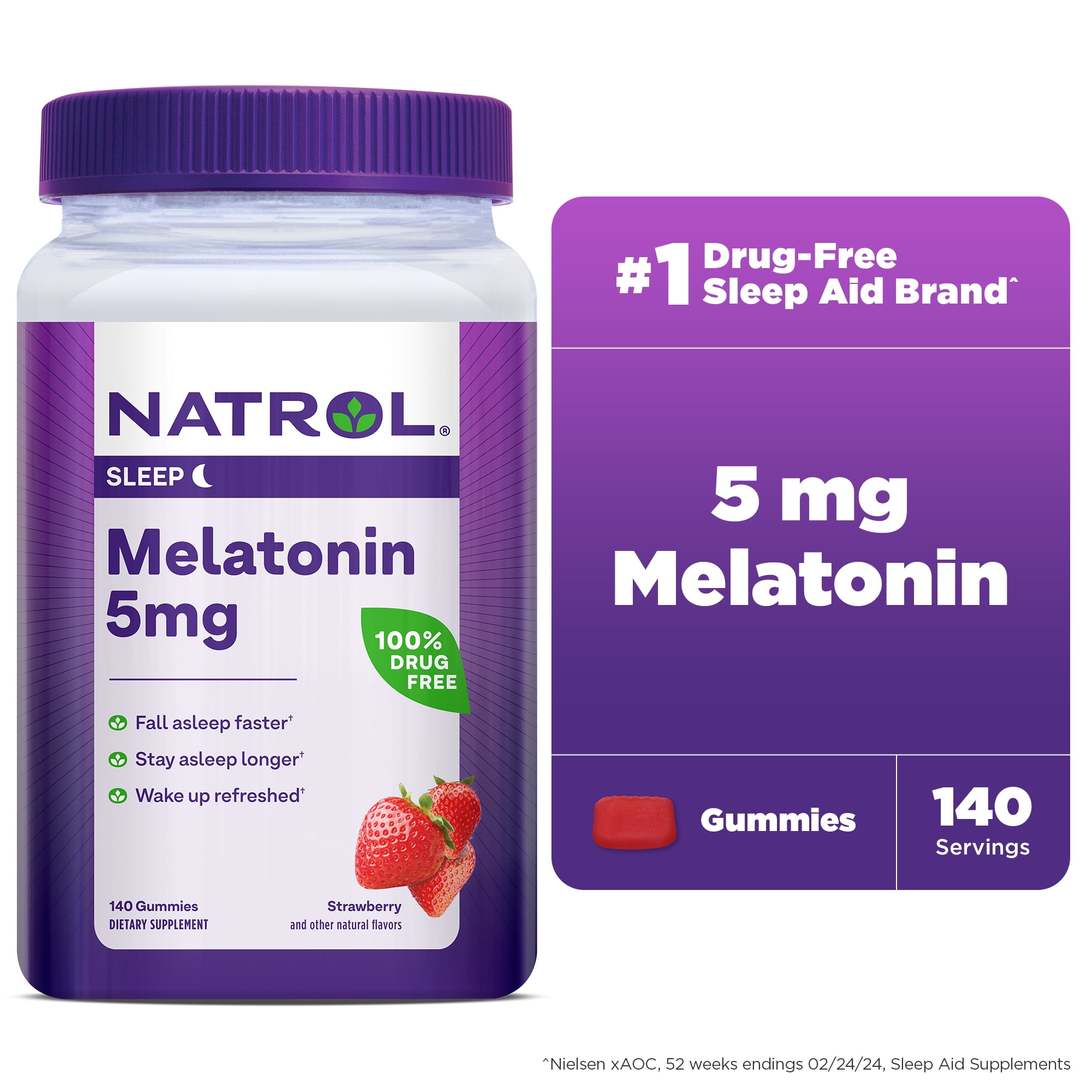 Natrol® Melatonin Gummies, Sleep Support for Adults, Strawberry Flavor, 5mg, 140 Count