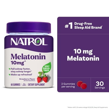 Natrol® 10mg Melatonin Gummies, Sleep Support for Adults, Melatonin Supplements for Sleeping, 60 Strawberry-Flavored Gummies, 30 Day Supply