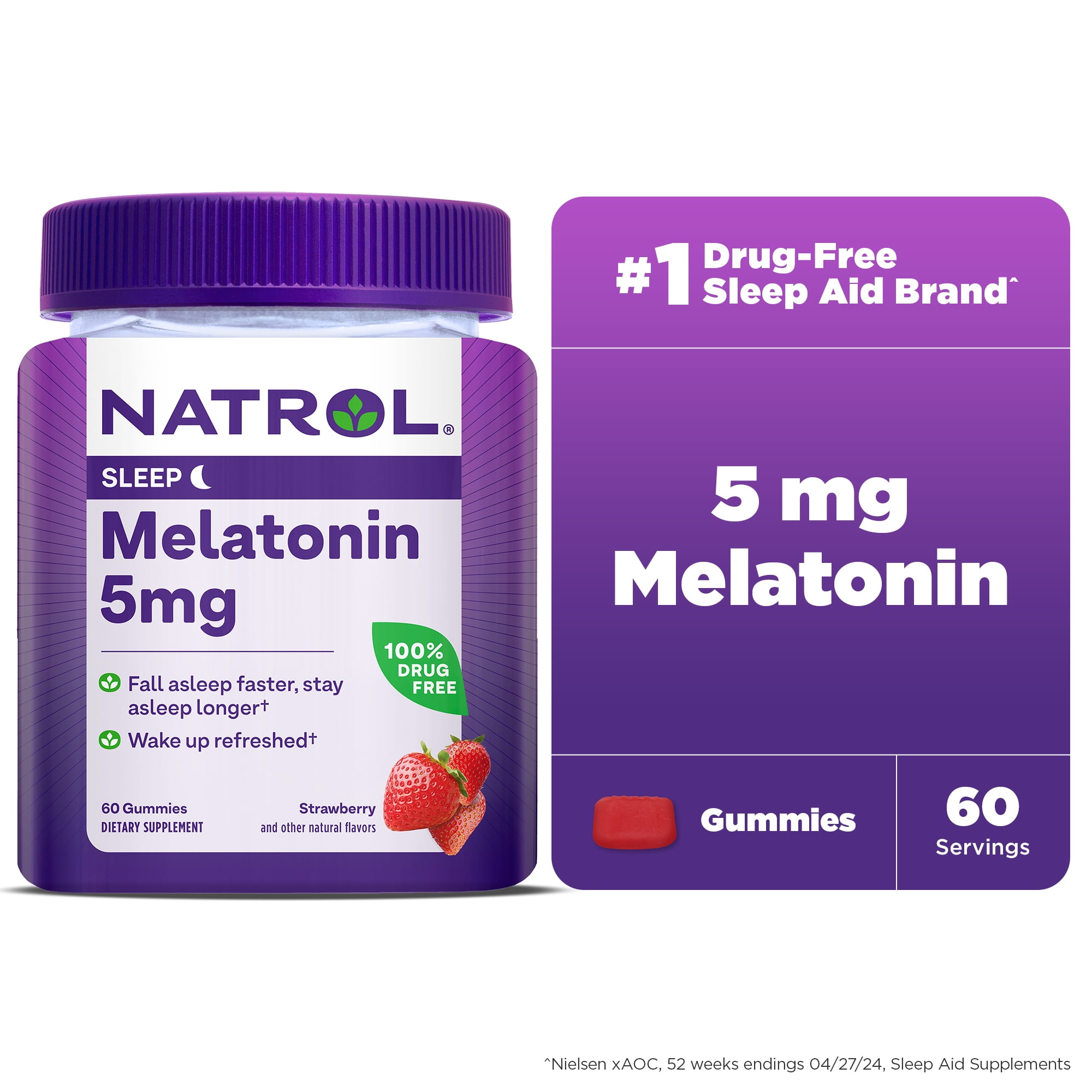Natrol® 5mg Melatonin Gummies, Sleep Support for Adults, 60 Strawberry-Flavored Gummies, 30 Servings
