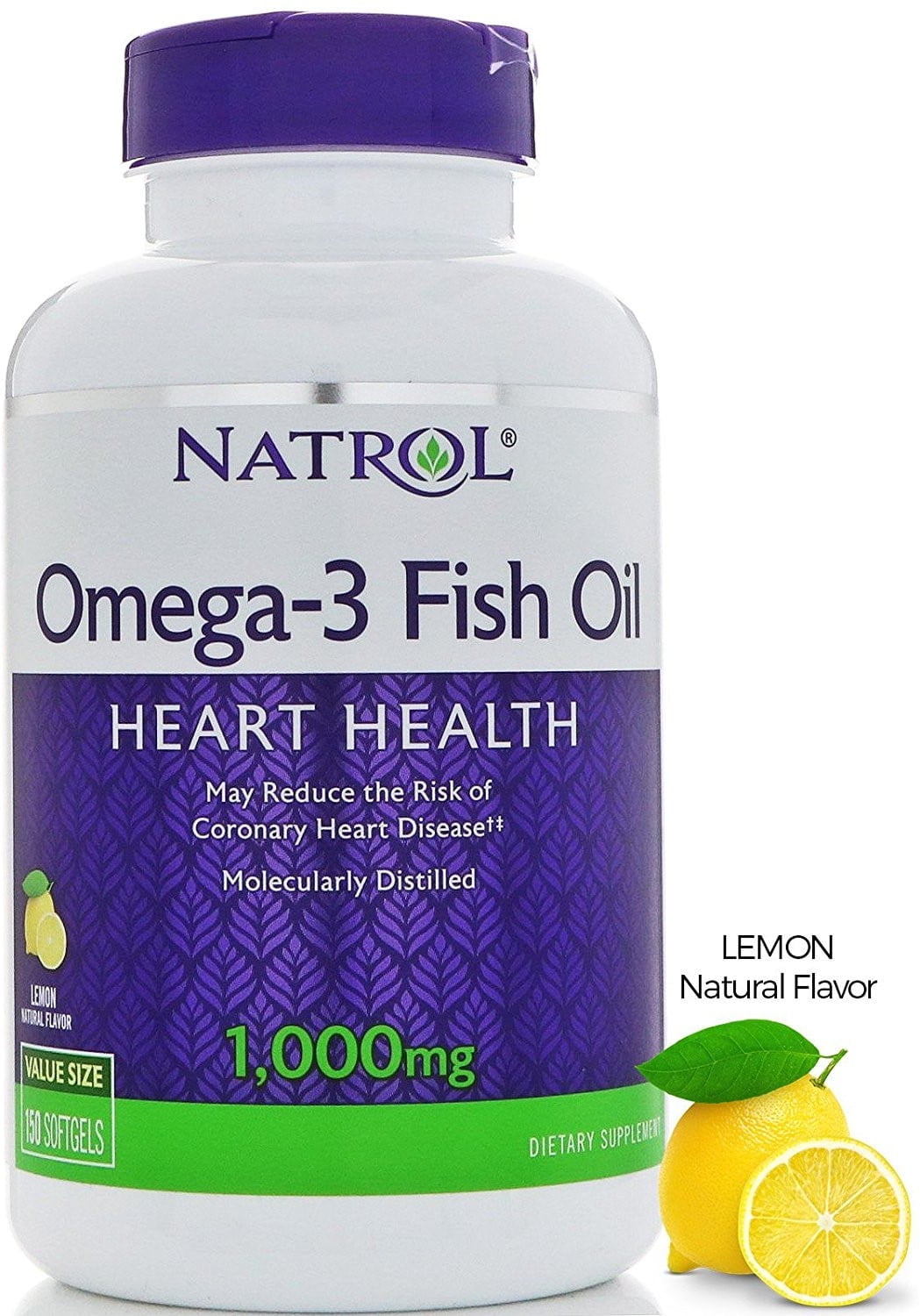 Natrol Omega-3 Fish Oil 1000 mg Softgels, Lemon 150 ea (Pack of 2)