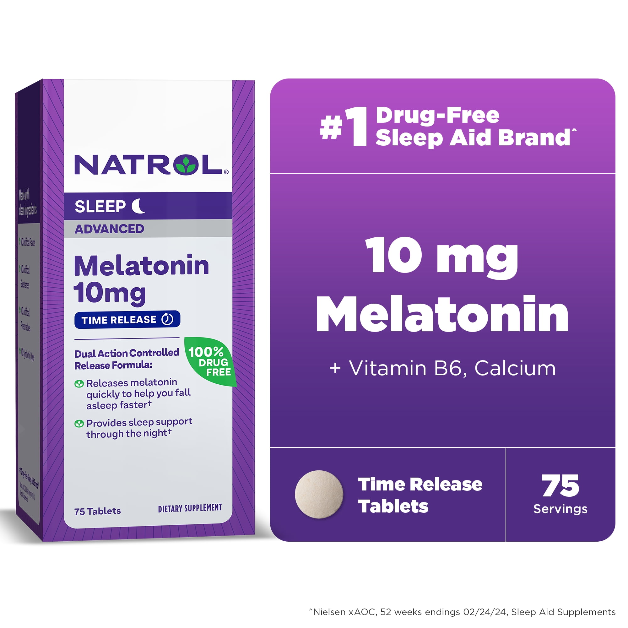 Natrol Sleep Advanced Melatonin Time Release Tablets, Nighttime Sleep Aid, 10mg, 75 Count