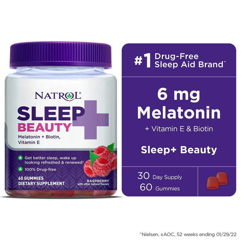 Natrol Sleep+ Beauty, Melatonin and Biotin, Raspberry Gummies, 60ct