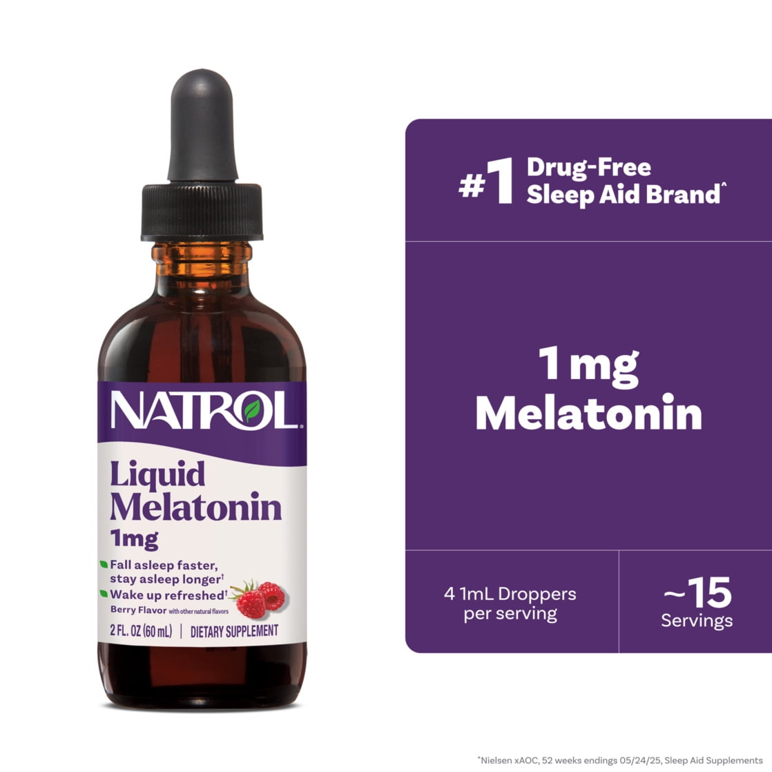 Natrol Sleep Liquid Melatonin, Liquid Sleep Aid for Adults, Berry Flavor, 1mg, 2 Fl Oz, 15 Servings