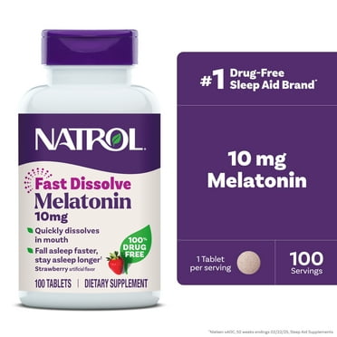 Natrol® Sleep Melatonin Fast Dissolve Tablets, Nighttime Sleep Aid, Strawberry Flavor, 10mg, 100 Ct