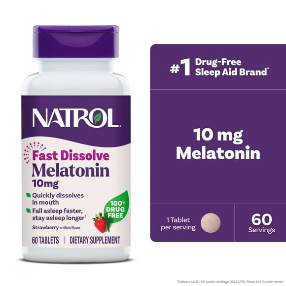 Natrol Sleep Melatonin Fast Dissolve Tablets, Nighttime Sleep Aid, Strawberry Flavor, 10mg, 60 Ct