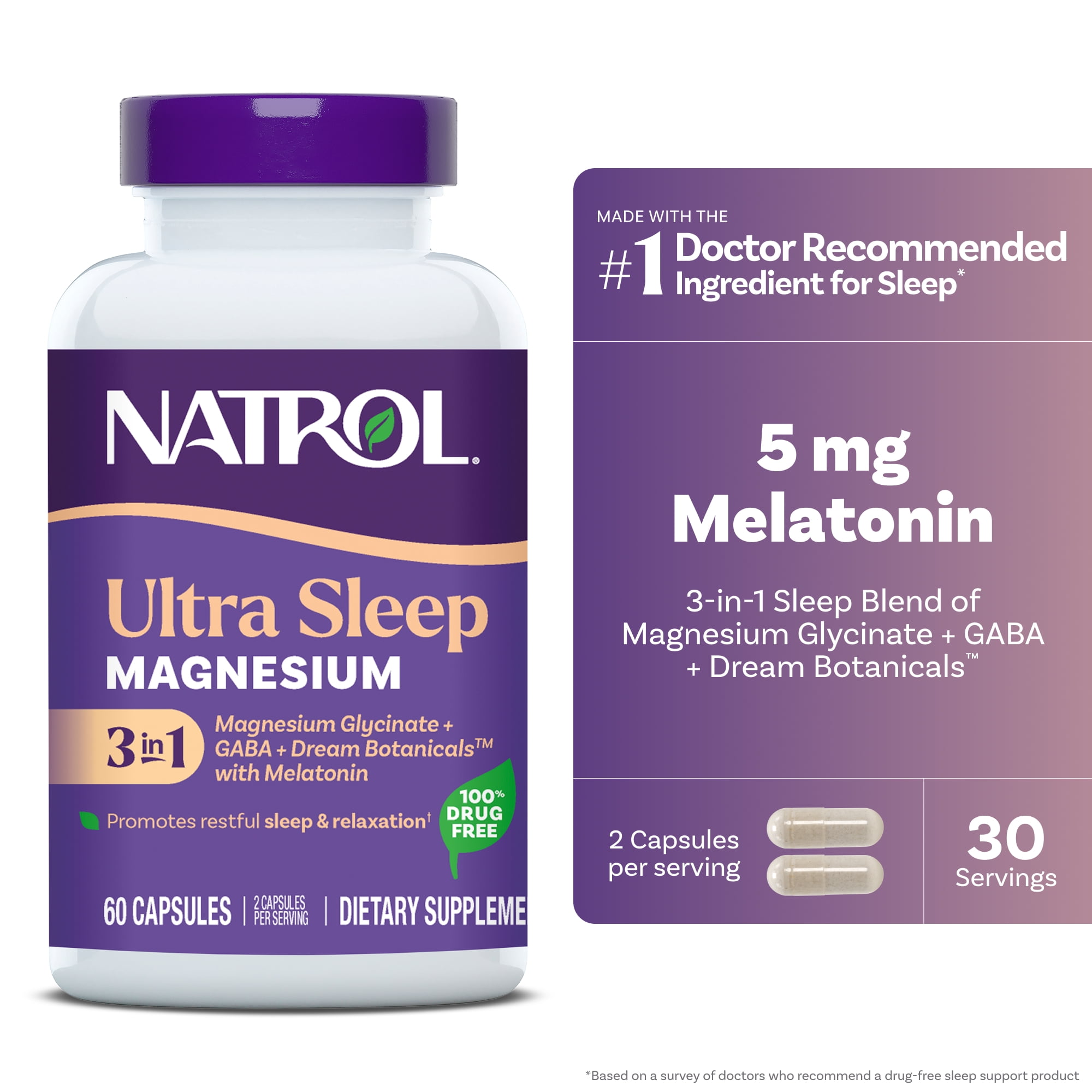 Natrol Ultra Sleep Magnesium and 5mg Melatonin Sleep Aid, 60 Capsules