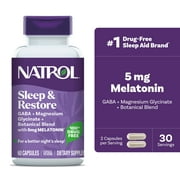 Natrol Sleep & Restore Capsules, GABA, Magnesium Glycinate, Botanical Blend, Melatonin 5mg, Essential for Your Ultimate Restorative Sleep0, Up to a 30 Day Supply