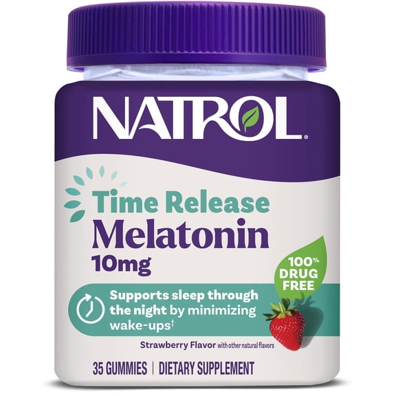 Natrol Time Release Melatonin 10mg, Adult Sleep Gummies, Strawberry-Flavored Gummies, 35 Servings