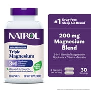 Natrol High Absorption Triple Magnesium, Glycinate&Citrate&Taurate, 60 Caps