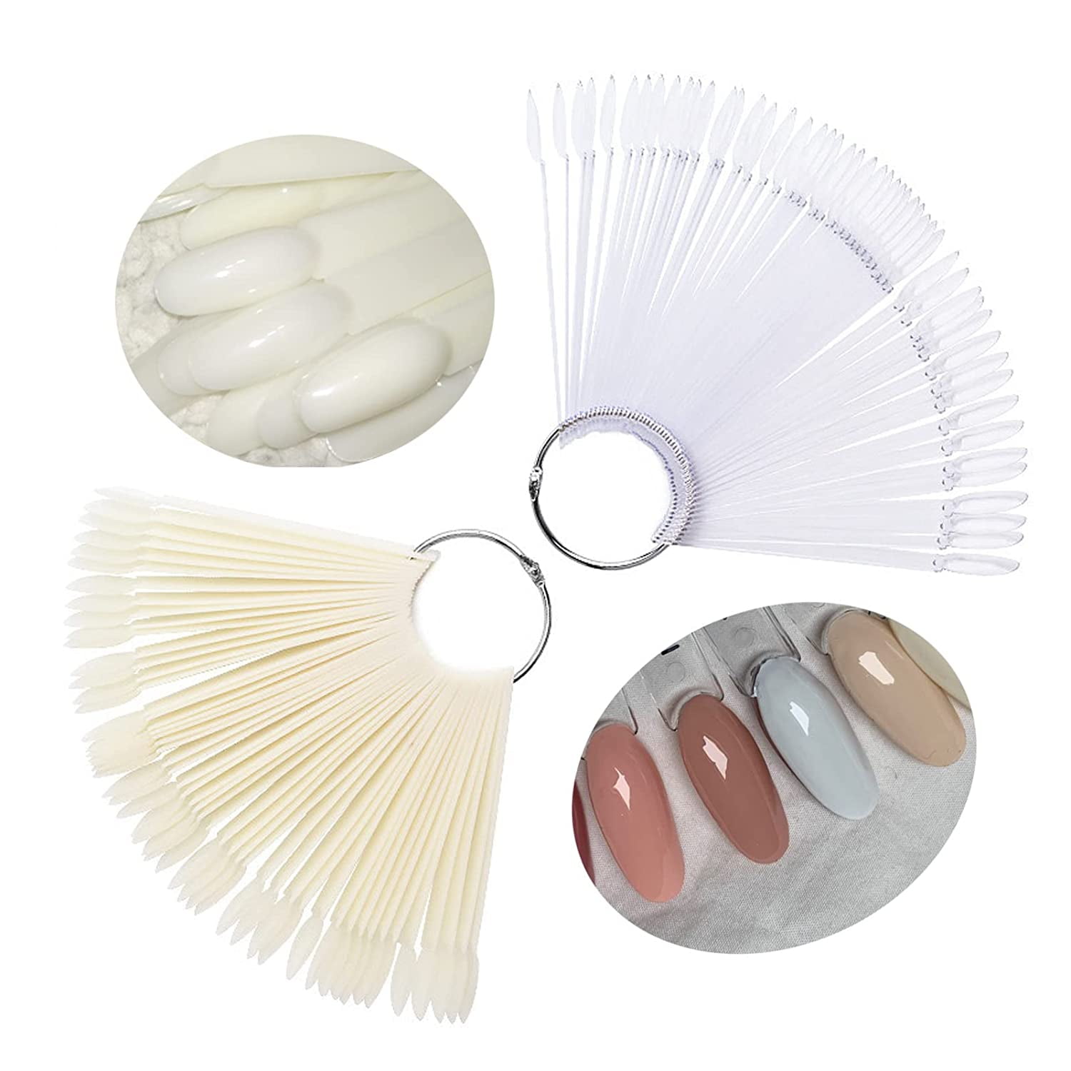 Natrual Clear Nail Swatch Sticks with Ring, 100 Pcs Mix Nail Art