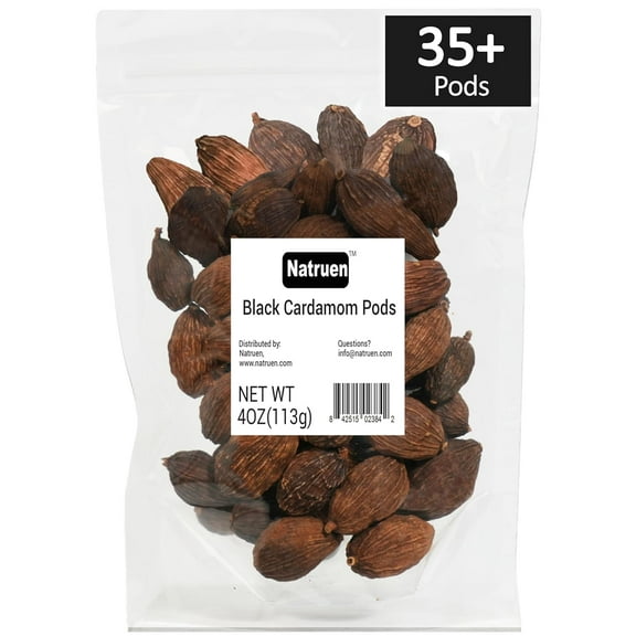 Natruen Black Cardamom Pods Whole Tsao Ko 4 Ounces, Approx 35 Pods, Cao Guo, All Natural Non-GMO Spice