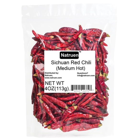 Natruen Whole Dry Szechuan Chinese Red Chili Pods 4 Oz, Medium Hot, Facing Heaven Chili, Spicy Sichuan Dried Red Hot Chilies for Chili Oil, Paste, and Sauce