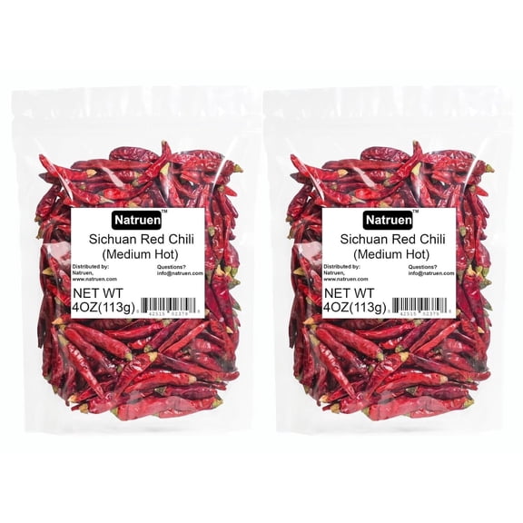 Natruen Whole Dry Szechuan Chinese Red Chili Pods 8 oz, Medium Hot, Facing Heaven Chili, Spicy Sichuan Dried Red Hot Chilies for Chili Oil, Paste, and Sauce
