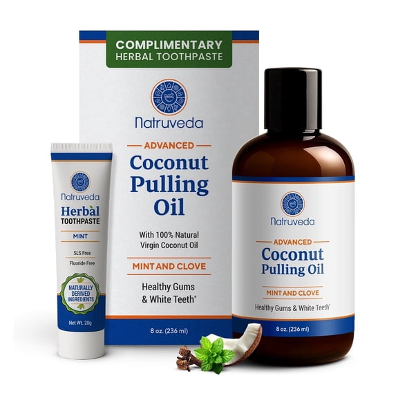 Natruveda Advanced Coconut Oil Pulling for Teeth & Oral Care with Herbal toothpaste, USA-Based Seller, Lab Tested Mouthwash, No Tongue Scraper Included, 1 Pack (8 Oz)