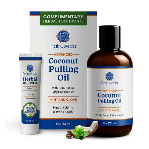 Natruveda Advanced Coconut Oil Pulling for Teeth & Oral Care with Herbal toothpaste, USA-Based Seller, Lab Tested Mouthwash, No Tongue Scraper Included, 1 Pack (8 Oz)