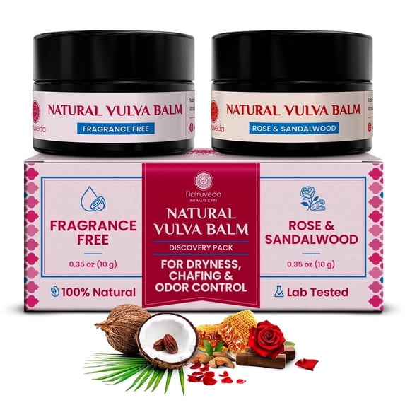 Natruveda Natural Vulva Balm & Vaginal Moisturizer for Dryness, Skin-Nourishing Cream, Feminine Care, Discovery Pack, 0.35 Oz (10 Gm)