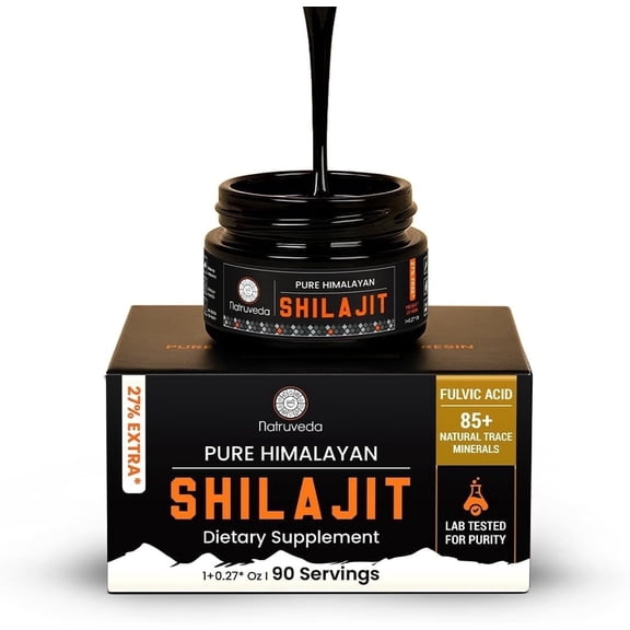 Natruveda Pure Himalayan Shilajit Resin | 90 Servings for Enhanced Energy and Immune Support, Fulvic Acid & 85+ Natural Trace Minerals| Pure Shilajit for Men & Women - 1+0.27 Oz 400 mg