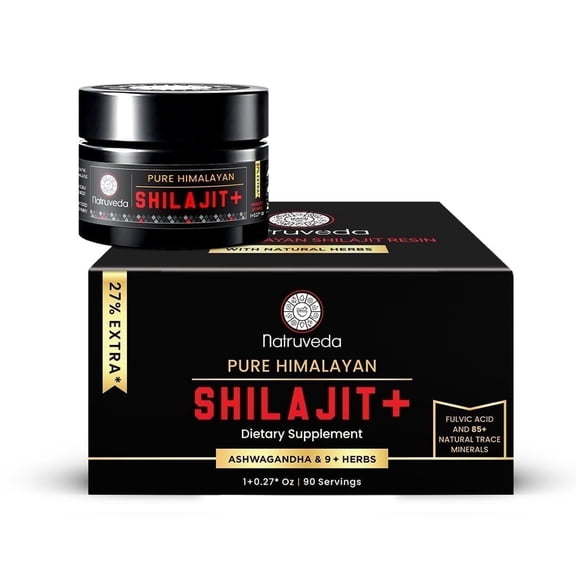 Natruveda Pure Himalayan Shilajit Resin Plus Ashwagandha & 9 Herbs | Fulvic Acid & 85+ Natural Trace Minerals| Pure Shilajit for Men & Women - 1.27 Oz