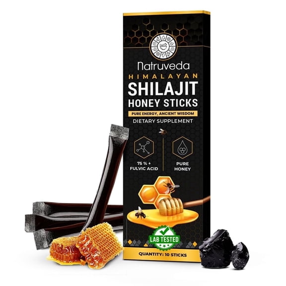 Natruveda Shilajit Honey Sticks Pure Himalayan Shilajit Resin with Raw Honey 10 Count