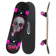 31 Inch Complete Skateboard with PU Wheels, Wood 9 Layer Canadian Maple Trick Board for Boys Girls Youth Teens Gift for Beginners Pink SkullGen 2