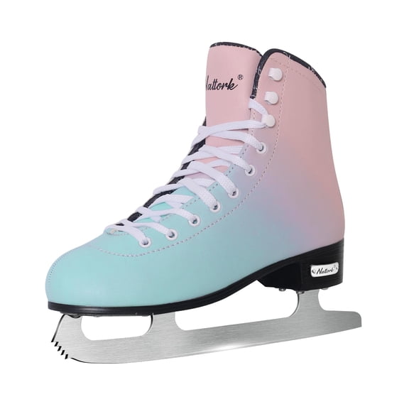 Nattork Blue&Pink Figure Skates Excellence Stainless Steel Blades Ice Figure Skating with Enhanced Support Strength Performance and Ultimate Comfort for Boys and Girls Women's 6
