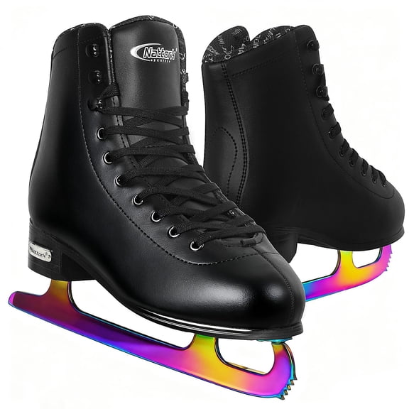 Nattork Color Plated Figure Skates for Boys and Girls Excellence Stainless Steel Blades Ice Figure Skating with Enhanced Support Strength Performance and Ultimate Comfort Black Women's 7