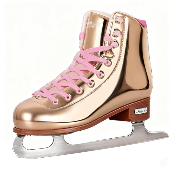 Nattork Figure Skates for Girls and Boys Excellence Stainless Steel Blades Ice Figure Skating with Enhanced Support Strength Performance and Ultimate Comfort Golden Shiny