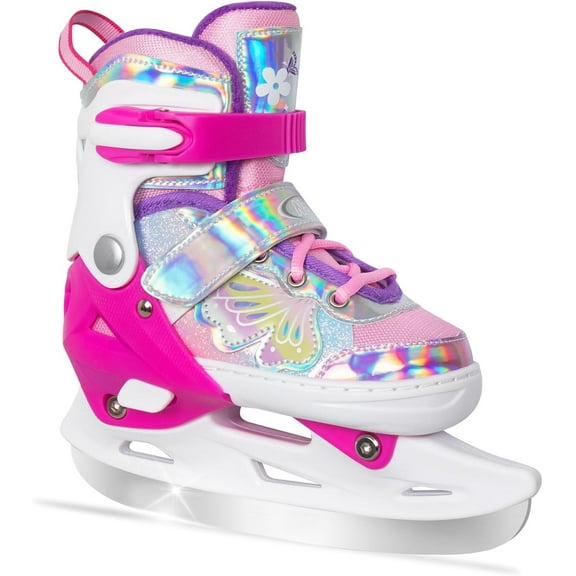 Girls Ice Skates for Kids 4 Size Adjustable Butterfly Ice Skate with Fleece Lining for Outdoor & Rink