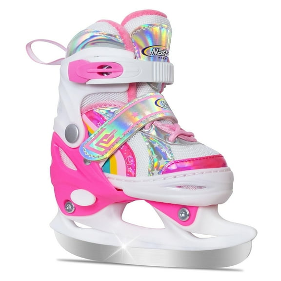 Nattork Girls Ice Skates for Kids 4 Size Adjustable Rainbow Ice Skate with Fleece Lining for Outdoor & Rink