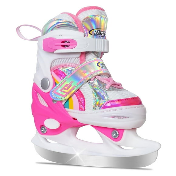 Girls Ice Skates for Kids 4 Size Adjustable Rainbow Ice Skate with Fleece Lining for Outdoor & Rink