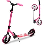 Nattork Kick Scooter for Teens Adults, Max Load 240 LBS, Adjustable Height Foldable with 8 Large Wheels, Anti-Shock Suspension Hot Pink