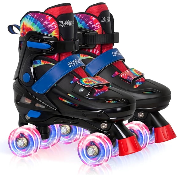 Nattork Kids Roller Skates for Girls Boys, 4 Size Adjustable Quad Skates for Kids with Light up Wheels - Wonderful Birthday Gift for Indoor Outdoor Sports