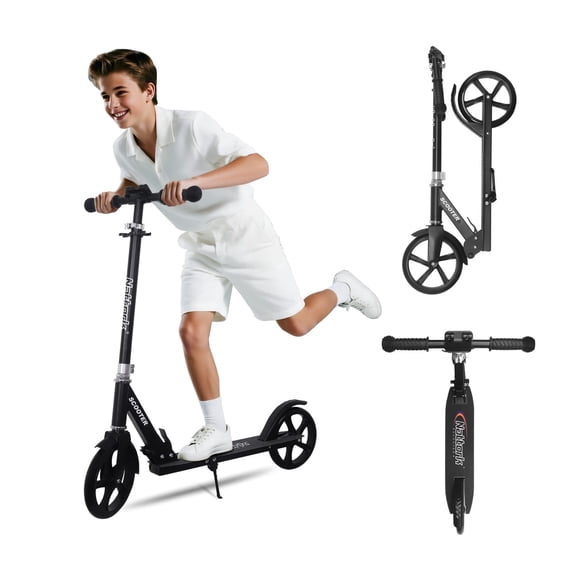 Nattork Scooter for Kids 8-12, Teens and Adults-Adjustable Height Folding Kick Scooter with Large Sturdy Wheels for a Smooth Ride, Lightweight, Anti-Shock Suspension, Scooter for Boys and Girls-Navy