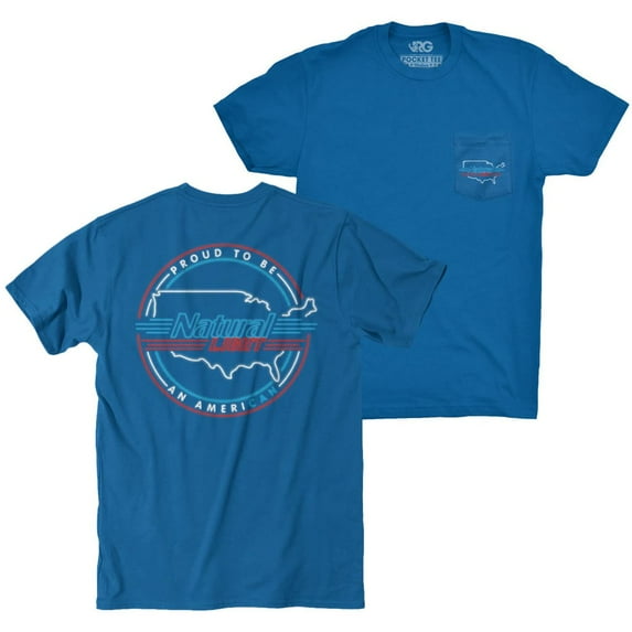 Natty Light Men's Blue Rowdy Gentleman Proud American T-Shirt-Medium