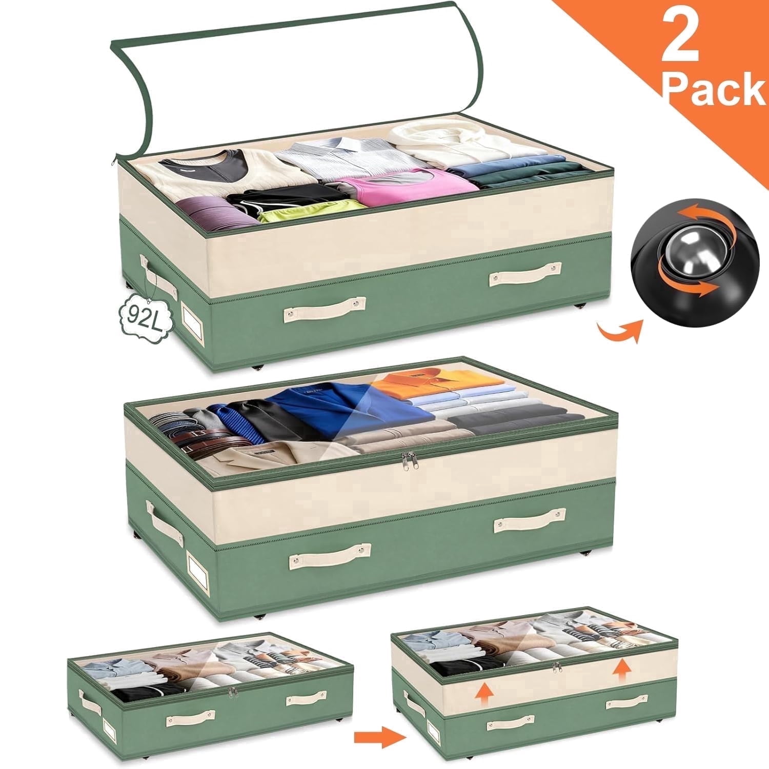 Natubeau 2 Pack 92L Under Bed Storage Containers with Wheels ...