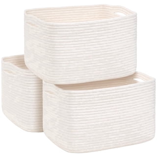 Natubeau 3 Pack Cotton Rope Woven Storage Baskets for Shelves, Foldable Organizer Bins for Toys Towels Books, White Nursery Storage Basket Shelf Organizer