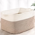 thumbnail image 1 of Natubeau Woven Storage Baskets, 60L Large Rectangle Woven Laundry Hampers with Handle, Cotton Rope Blanket Basket for Living Room, Nursery Room, White & Brown, 1 of 11