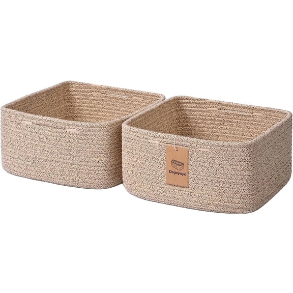 Natubeau 2 Pack Woven Storage Basket for Shelves, Cube Storage Bins, Cotton Rope Woven Baskets for Organizing, Jute, 10.5"D x 10.5"W x 5.5"H