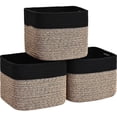 thumbnail image 1 of Natubeau 3 Pack Woven Storage Basket, 9"x9"x7" Cotton Rope Woven Baskets for Organizing, Cube Storage Bins for Shelves, Black & Brown, 1 of 10