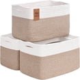 thumbnail image 1 of Natubeau 3 Pack Woven Storage Basket for Shelves, Cotton Rope Storage Bins for Toys Books, Storage Baskets for Organizing, 14.96"X9.8"X8.85", White&Brown, 1 of 11